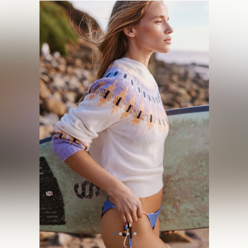Sundry Cream and Purple Patterned Sweater